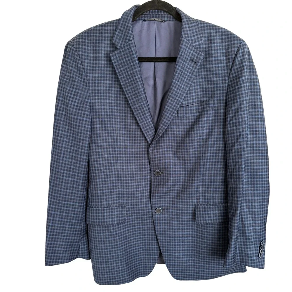 Ermenegildo Zegna S. Cohen Sarno Blazer Blue Grey Wool Silk Check 42R Mens